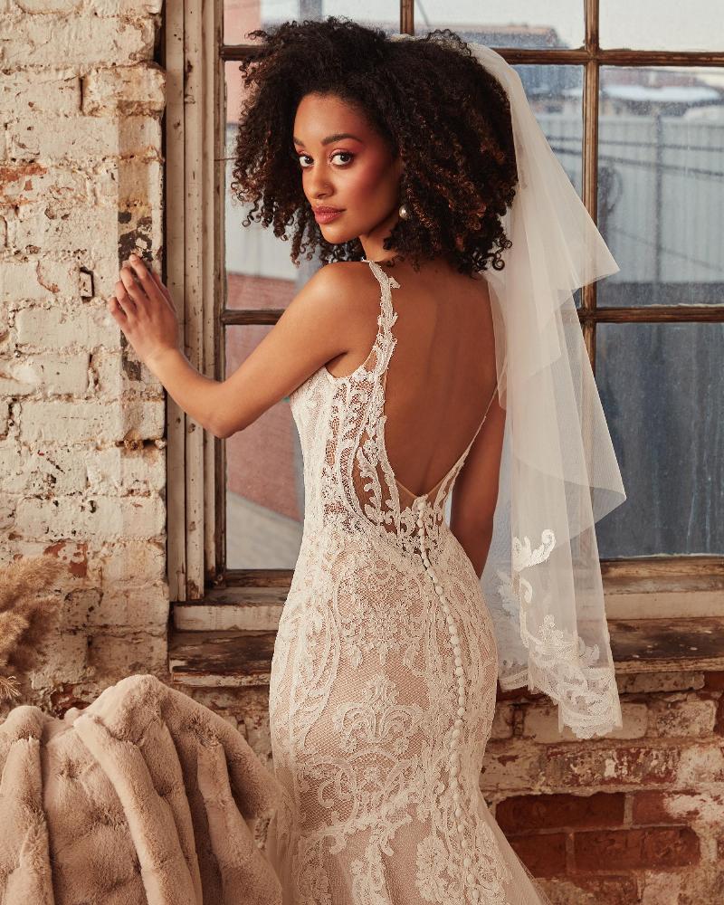 La21238 lace mermaid wedding dress with open back and tank straps5